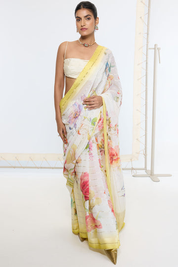 Handwoven Vanilla Cream Printed Saree