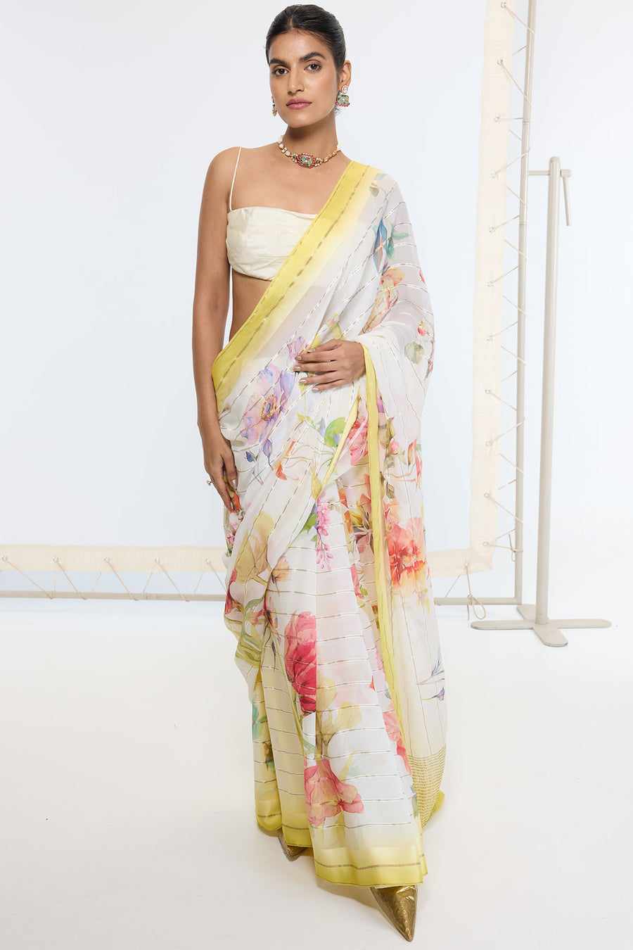 Handwoven Vanilla Cream Printed Saree