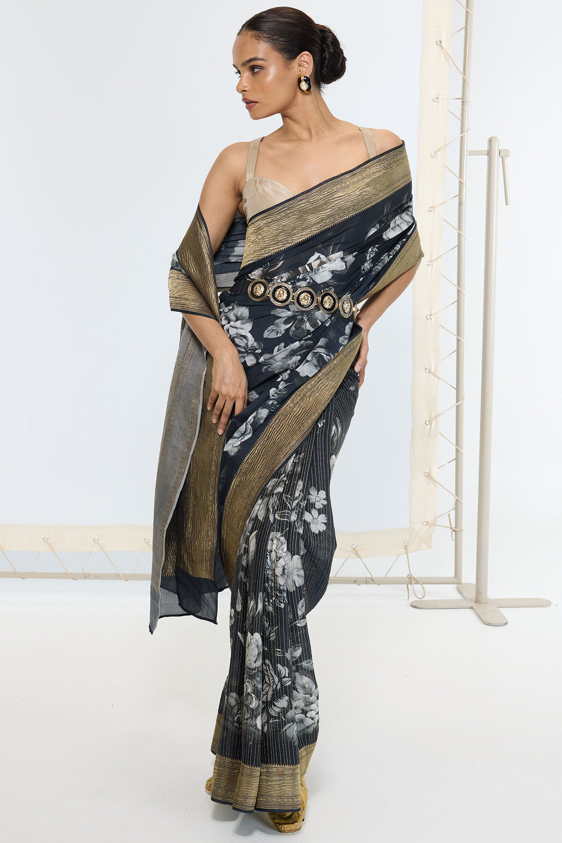 Handwoven Midnight Black Printed Saree