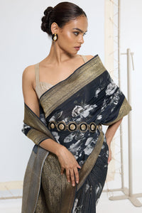 Handwoven Midnight Black Printed Saree