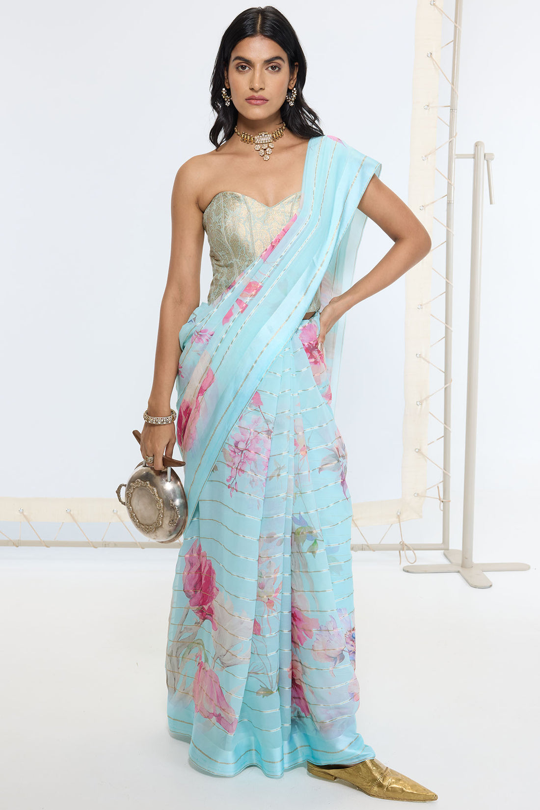 Handwoven Baby Blue Printed Saree