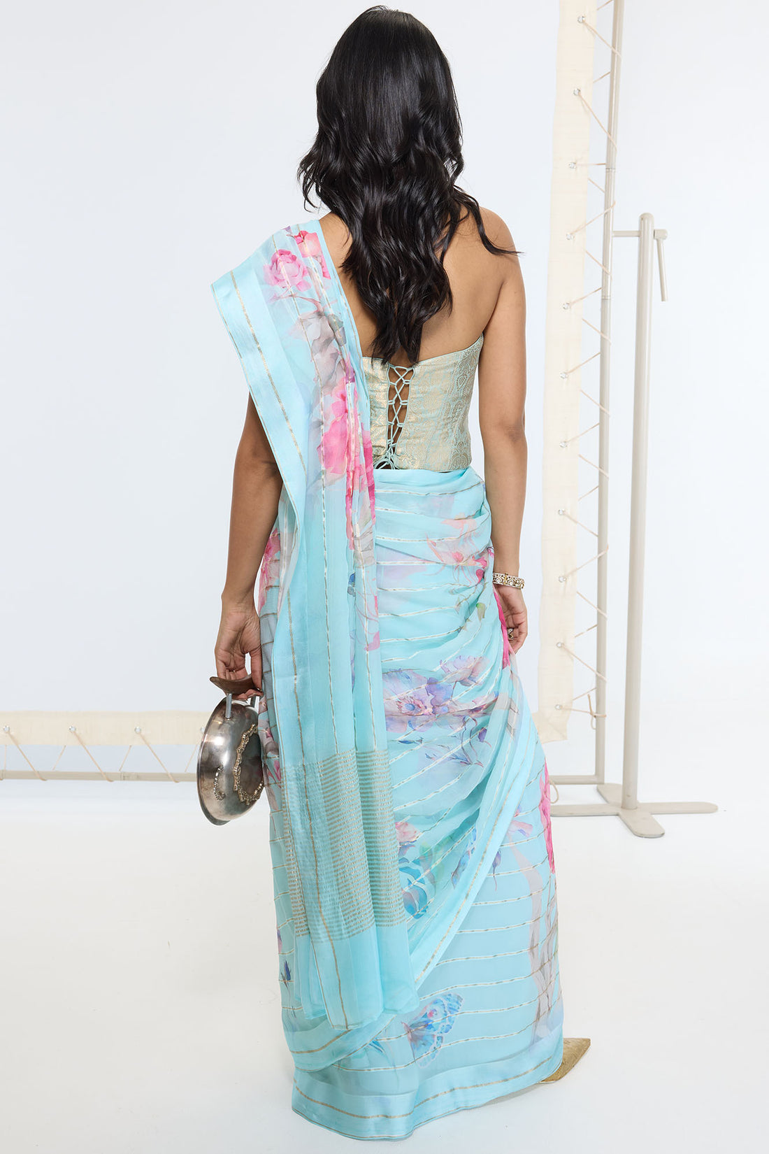 Handwoven Baby Blue Printed Saree