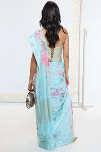 Handwoven Baby Blue Printed Saree