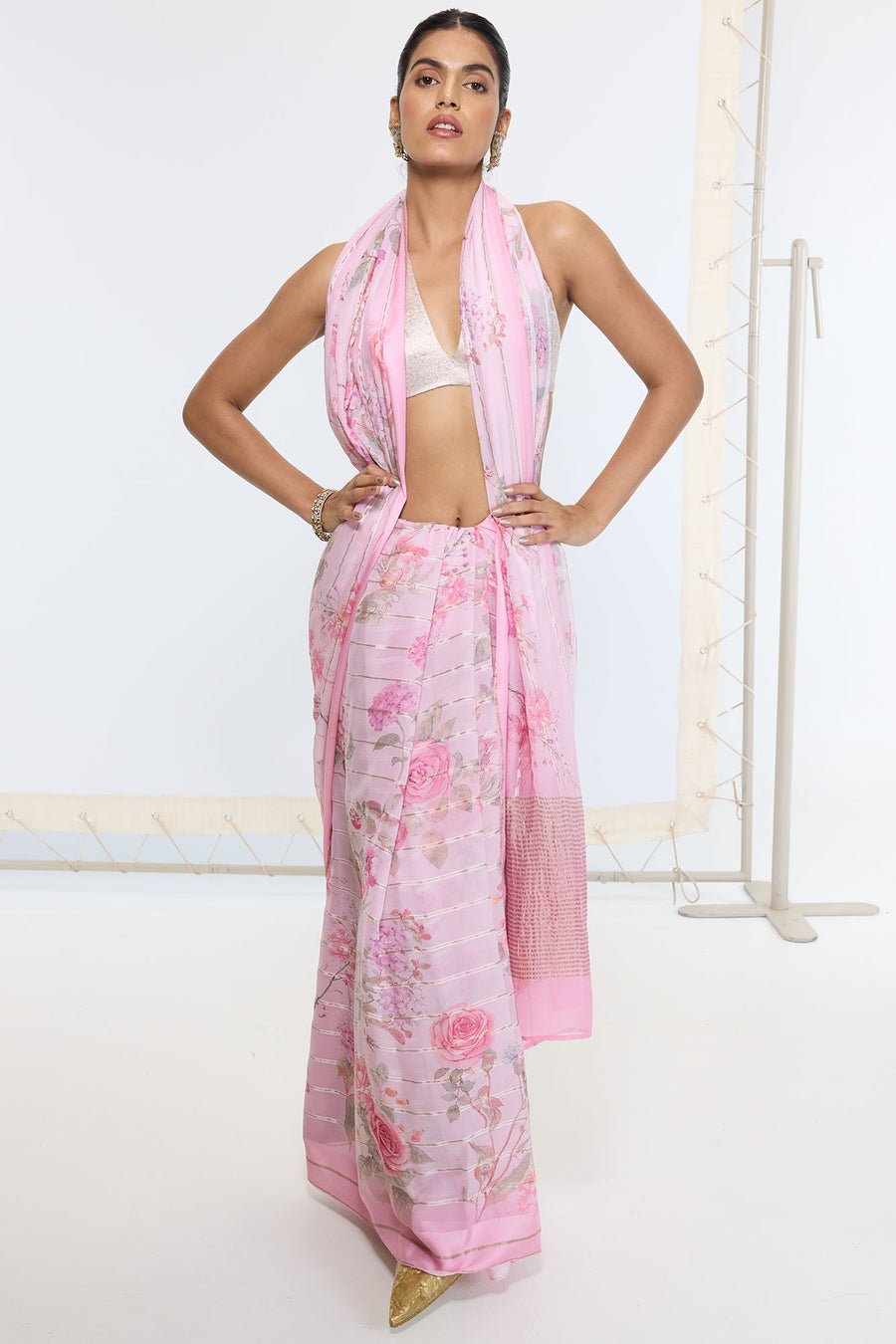 Handwoven Blush Pink Printed Saree