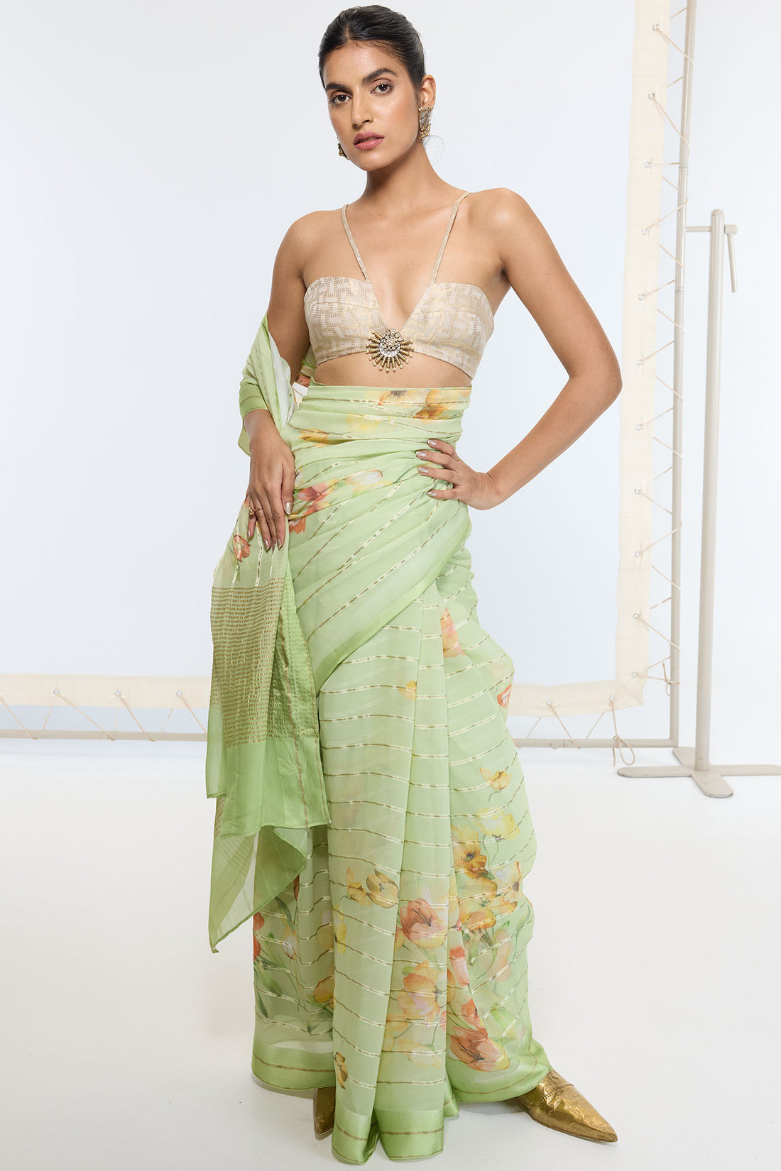 Handwoven Sage Green Printed Saree