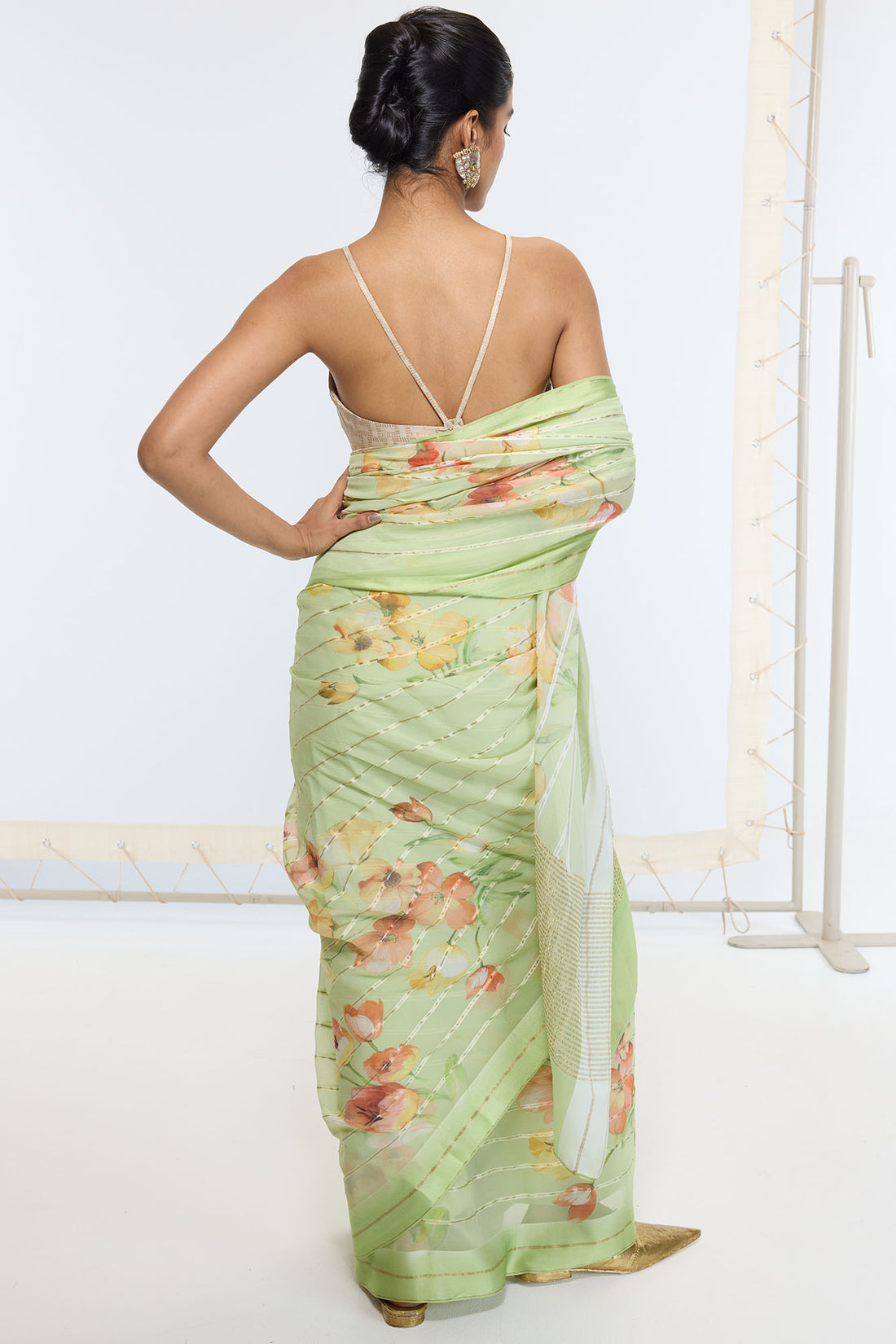 Handwoven Sage Green Printed Saree