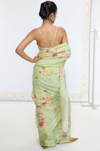 Handwoven Sage Green Printed Saree