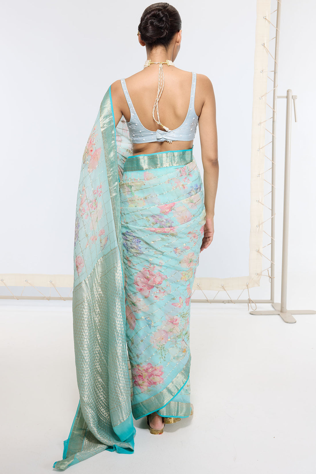 Handwoven Aqua Blue Printed Saree