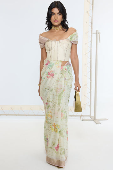 Handwoven Pistachio Green Printed Saree