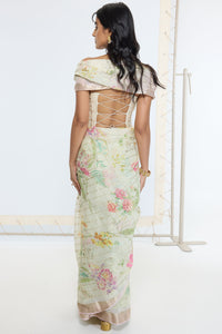 Handwoven Pistachio Green Printed Saree