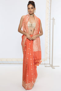 Handwoven Rusty Orange Saree