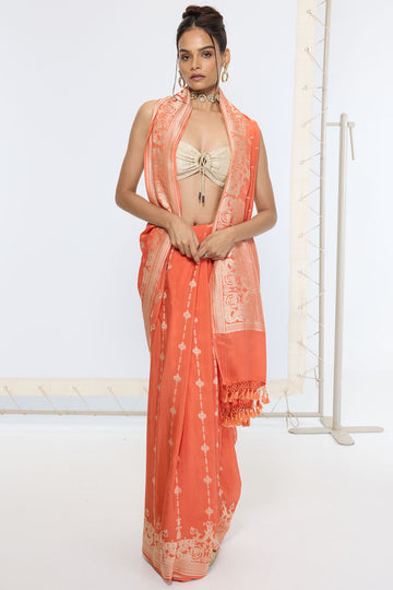 Handwoven Rusty Orange Saree