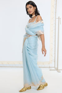 Handwoven Icy Blue Saree