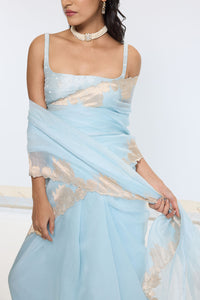 Handwoven Icy Blue Saree