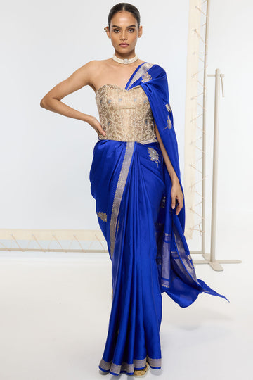 Handwoven Prussian Blue Saree