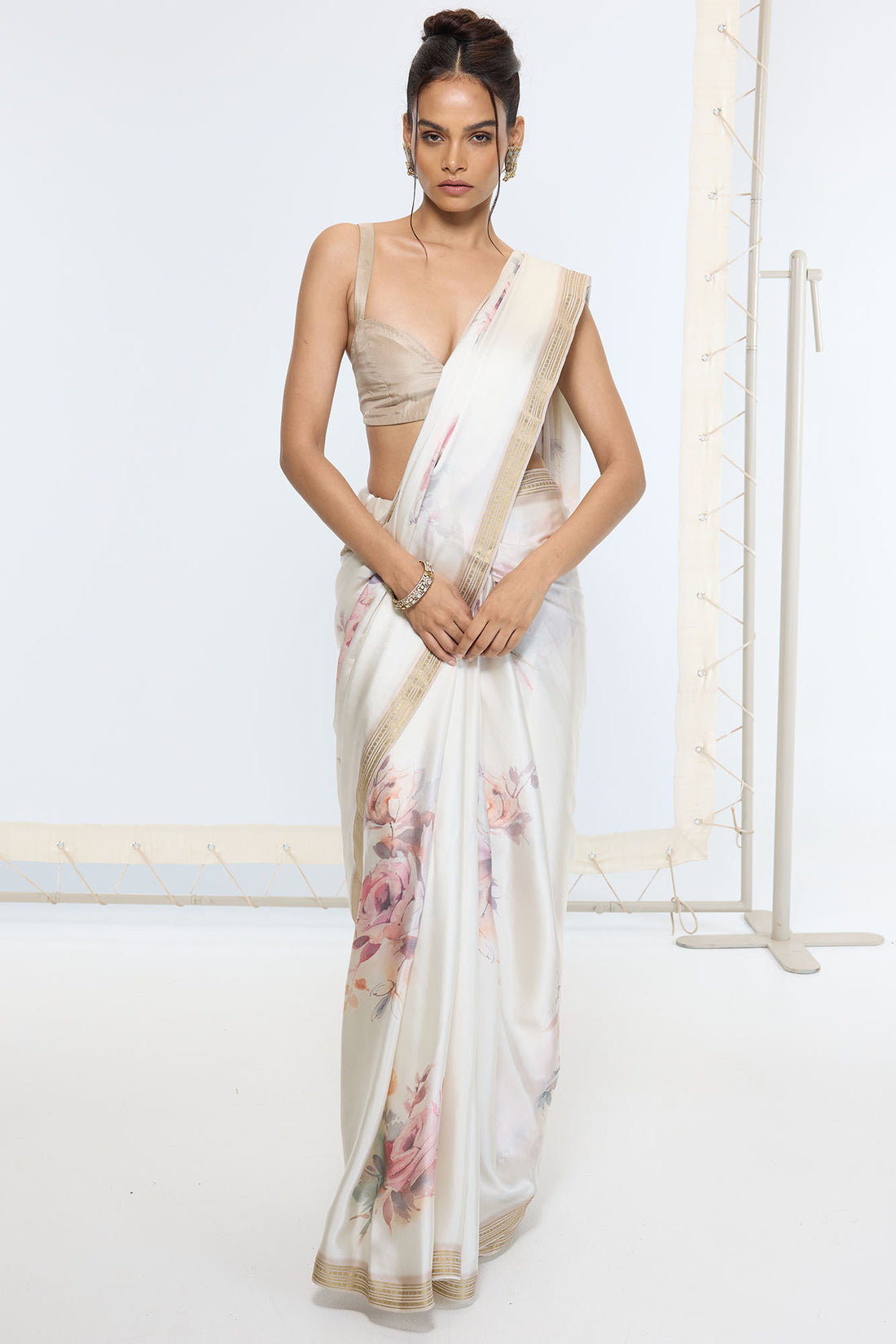 Handwoven Powder White Printed Saree