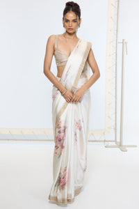 Handwoven Powder White Printed Saree