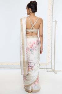 Handwoven Powder White Printed Saree