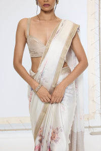 Handwoven Powder White Printed Saree