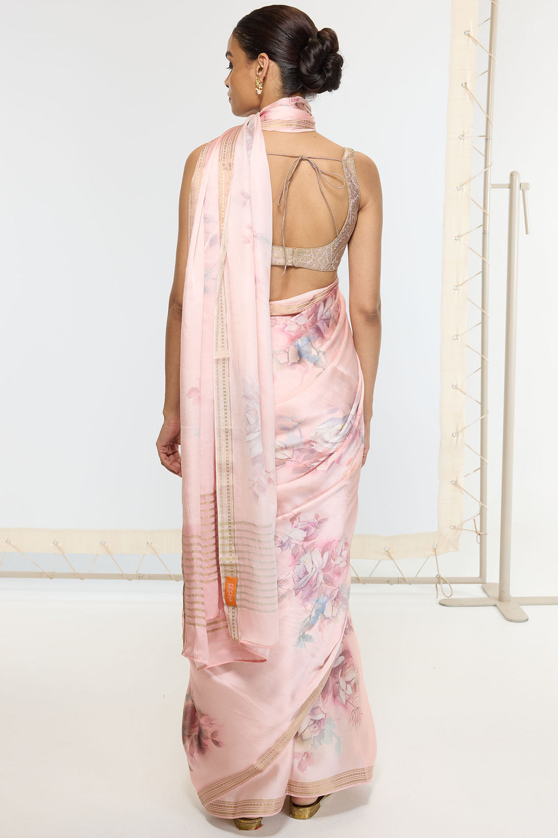 Handwoven Rose Quartz Printed Saree