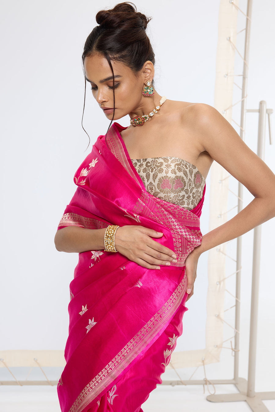 Handwoven Hot Pink Banarasi Saree