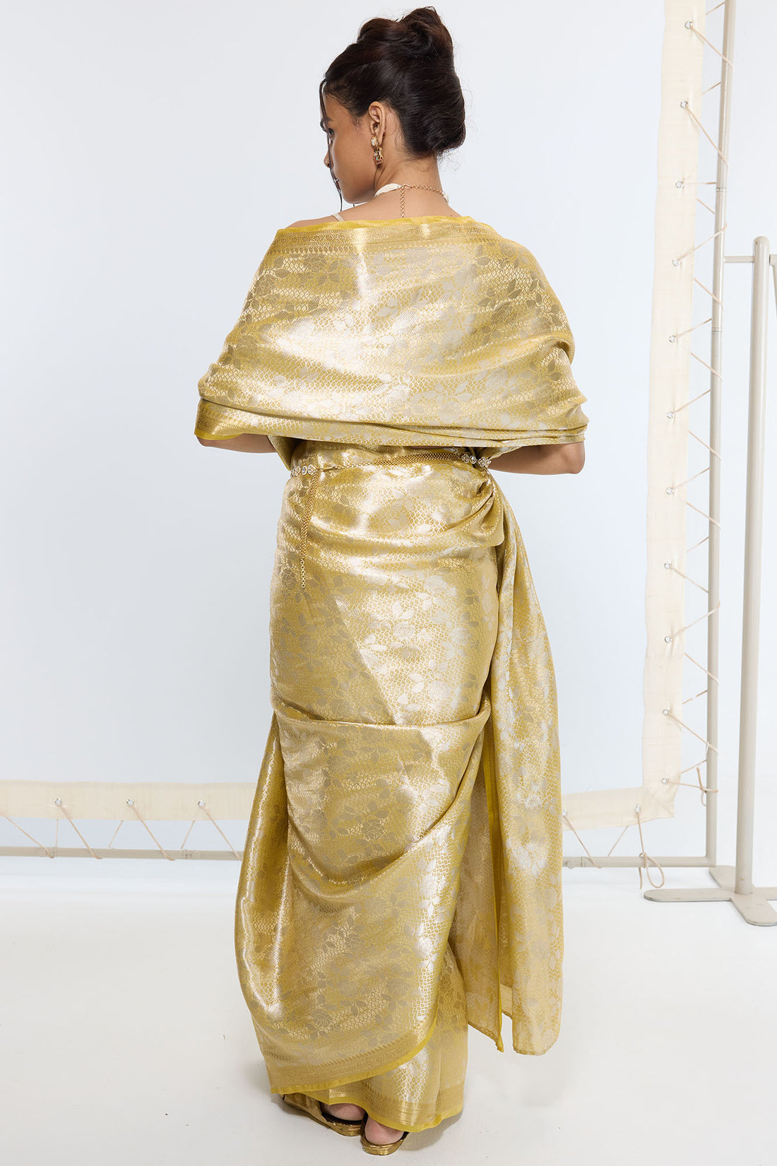 Handwoven Golden Ember Tissue Saree