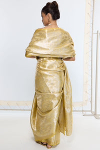 Handwoven Golden Ember Tissue Saree