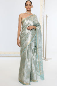 Handwoven Sea Green Tissue Saree