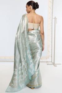 Handwoven Sea Green Tissue Saree