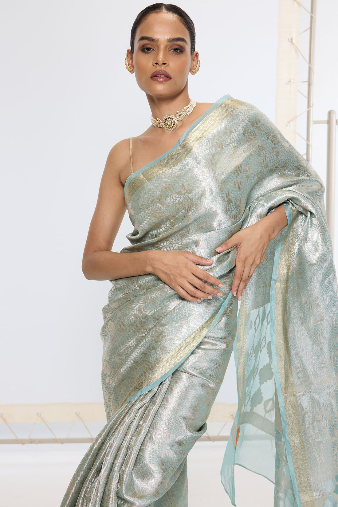Handwoven Sea Green Tissue Saree
