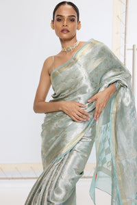 Handwoven Sea Green Tissue Saree