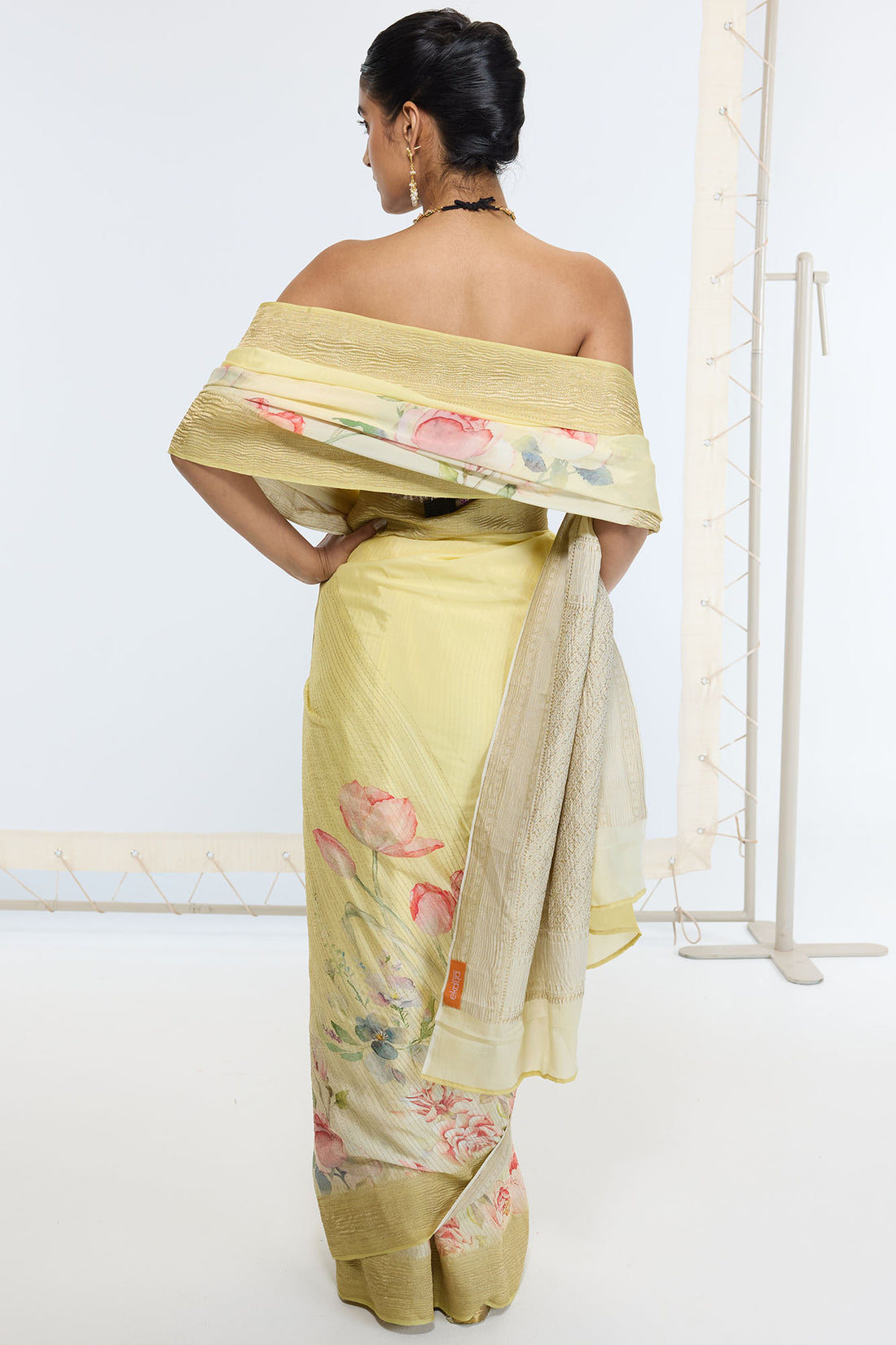 Handwoven Pastel Yellow Printed Saree