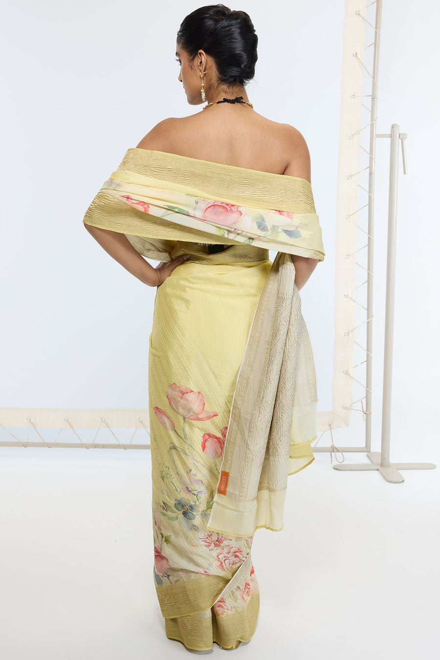 Handwoven Pastel Yellow Printed Saree