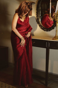 Handwoven Burgundy Rouge Silk Saree