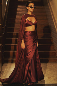 Handwoven Chocolate Brown Satin Saree