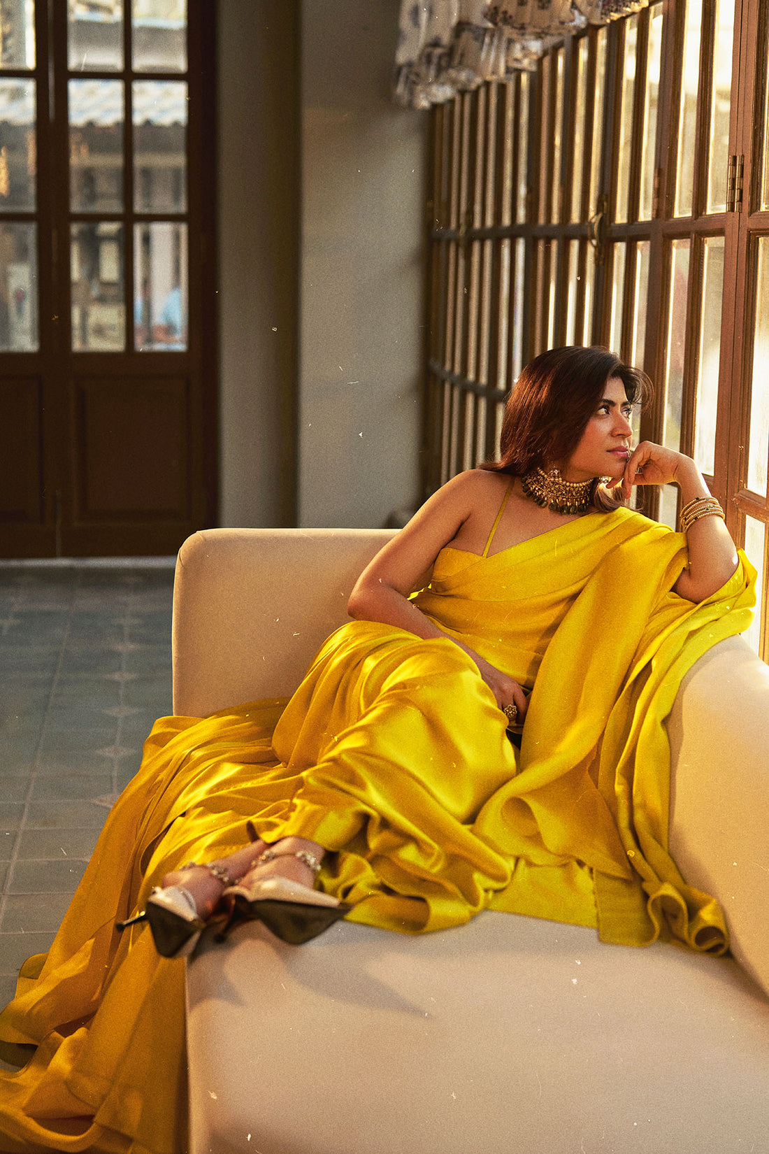 Handwoven Citrine Yellow Silk Saree