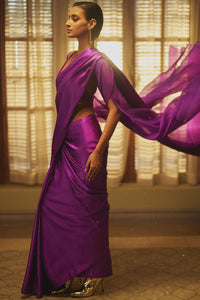 Handwoven Electric Purple Satin Saree