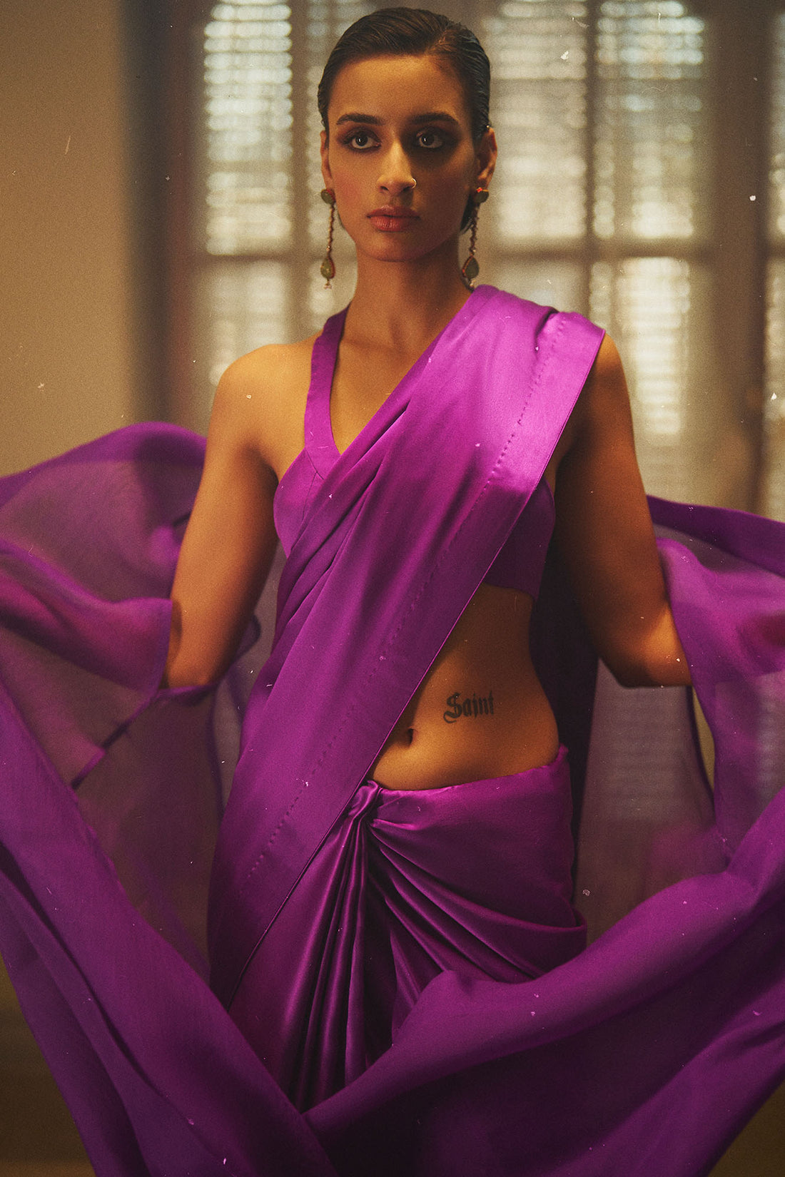 Handwoven Electric Purple Satin Saree