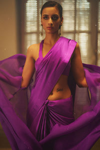 Handwoven Electric Purple Satin Saree