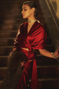 Handwoven Merlot Red Satin Saree