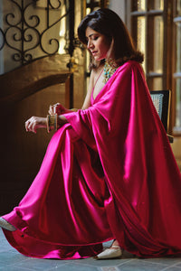 Handwoven Rani Pink Satin Saree