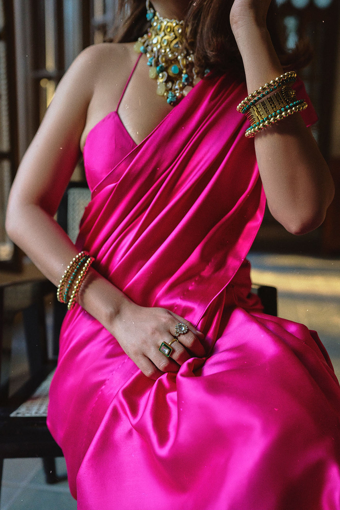 Handwoven Rani Pink Satin Saree