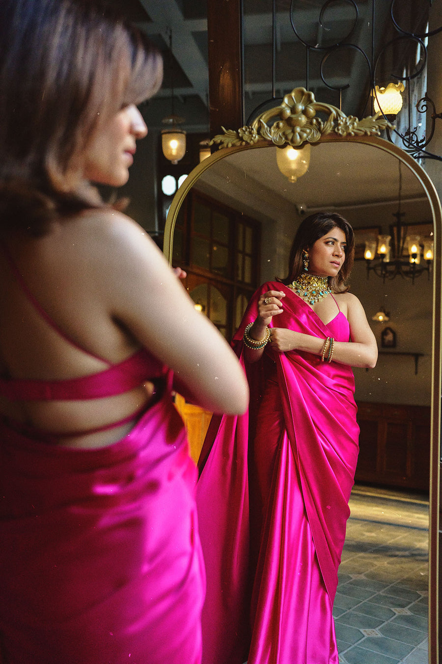 Handwoven Rani Pink Satin Saree