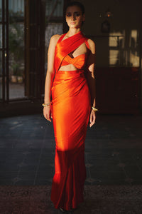 Handwoven Tiger Red Satin Saree