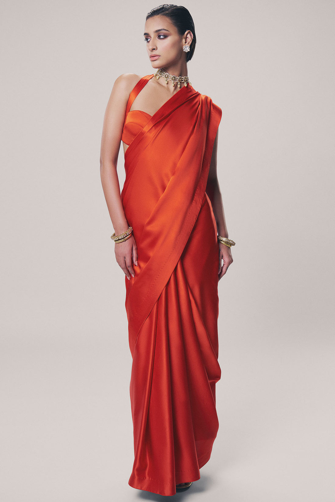 Handwoven Tiger Red Satin Saree