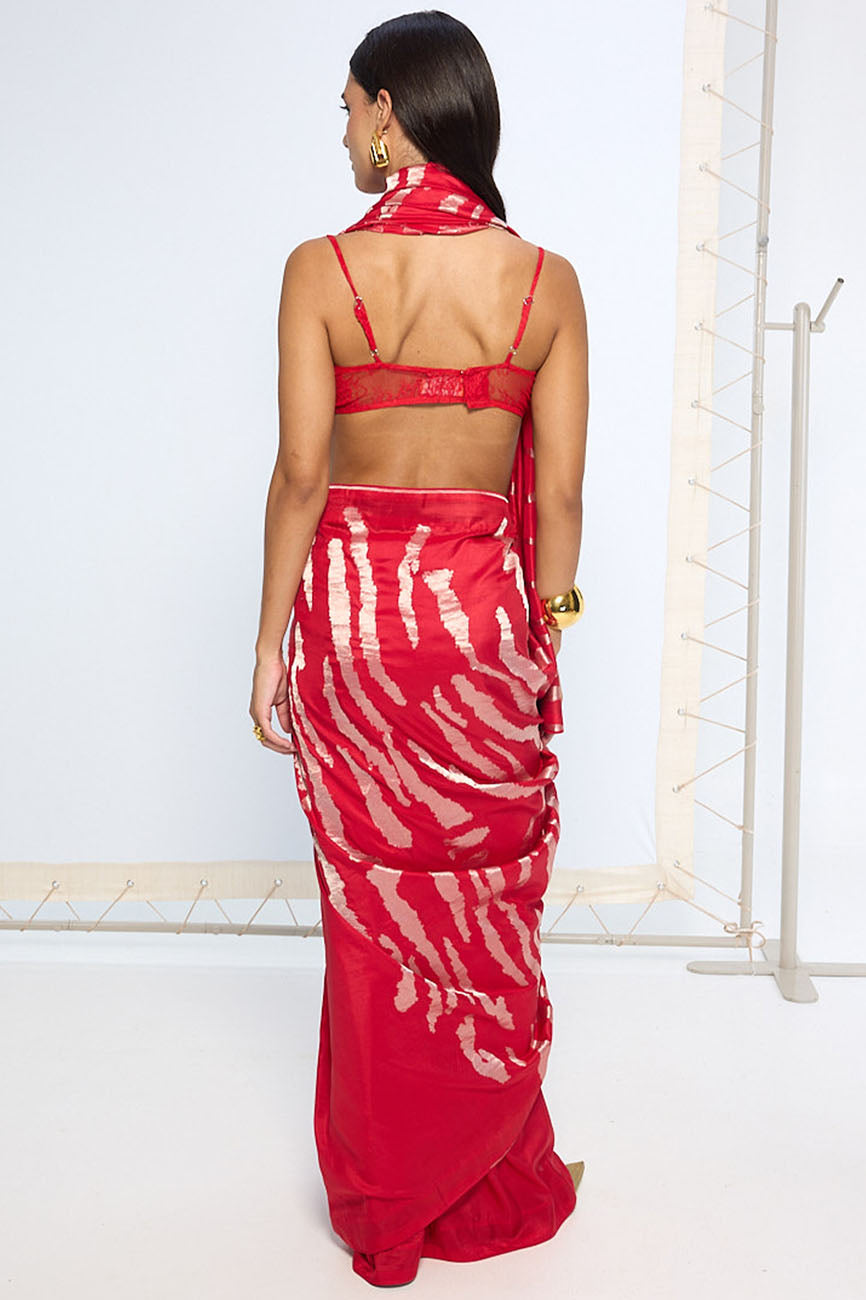 Handwoven Red Rose Gold Zari Saree