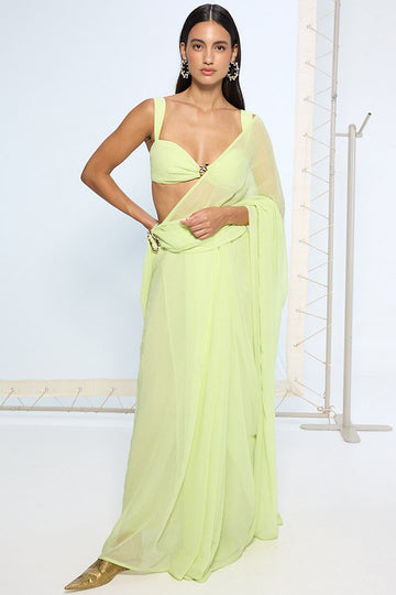 Lime Green Brooch Saree
