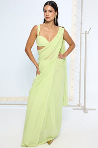 Lime Green Movable Brooch Saree