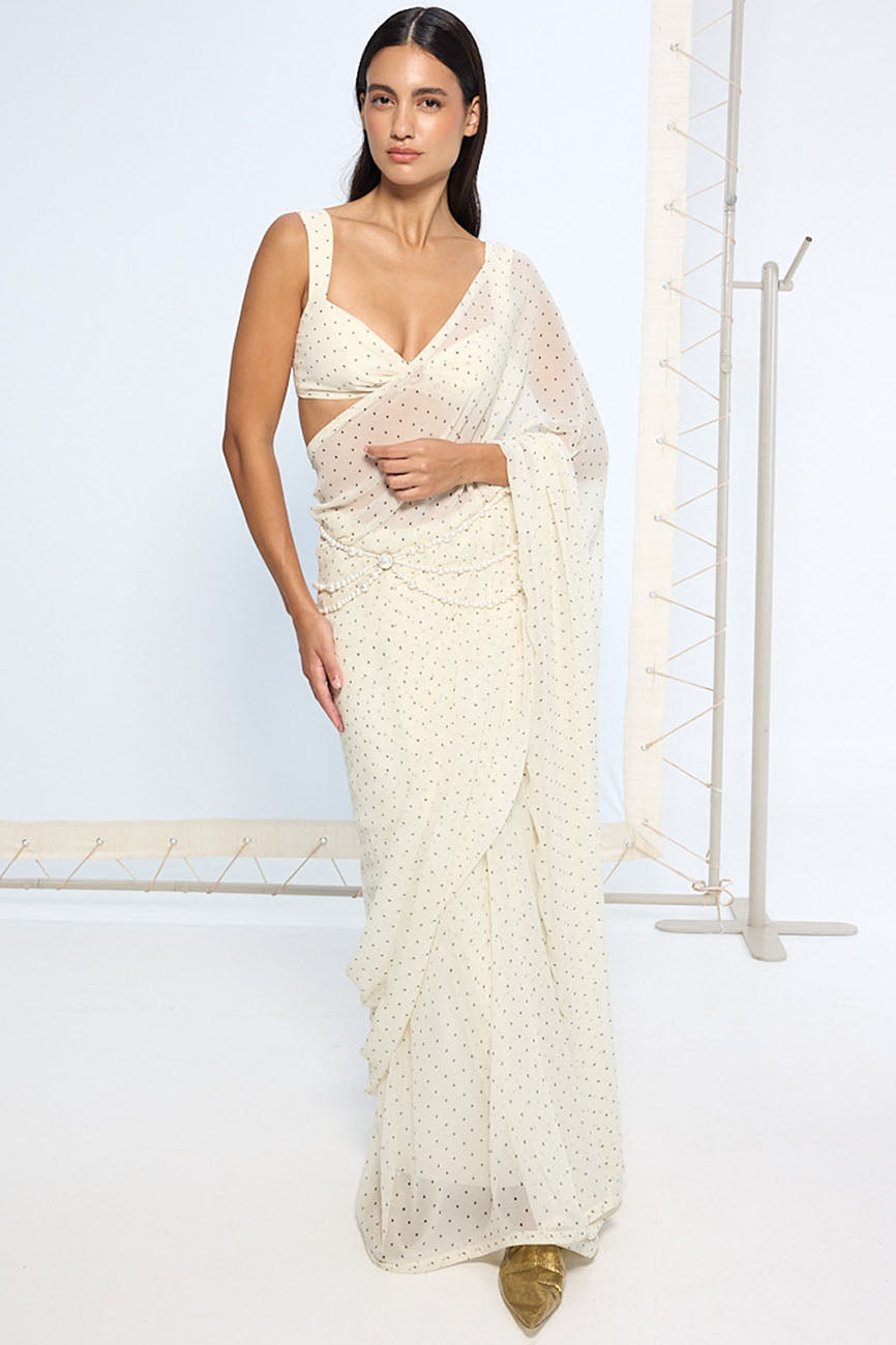 White Polka Dotted Saree