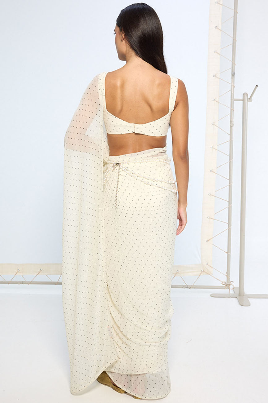 White Polka Dotted Saree